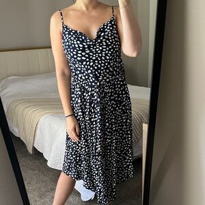 Elegant Navy and White Polka Dot Dress